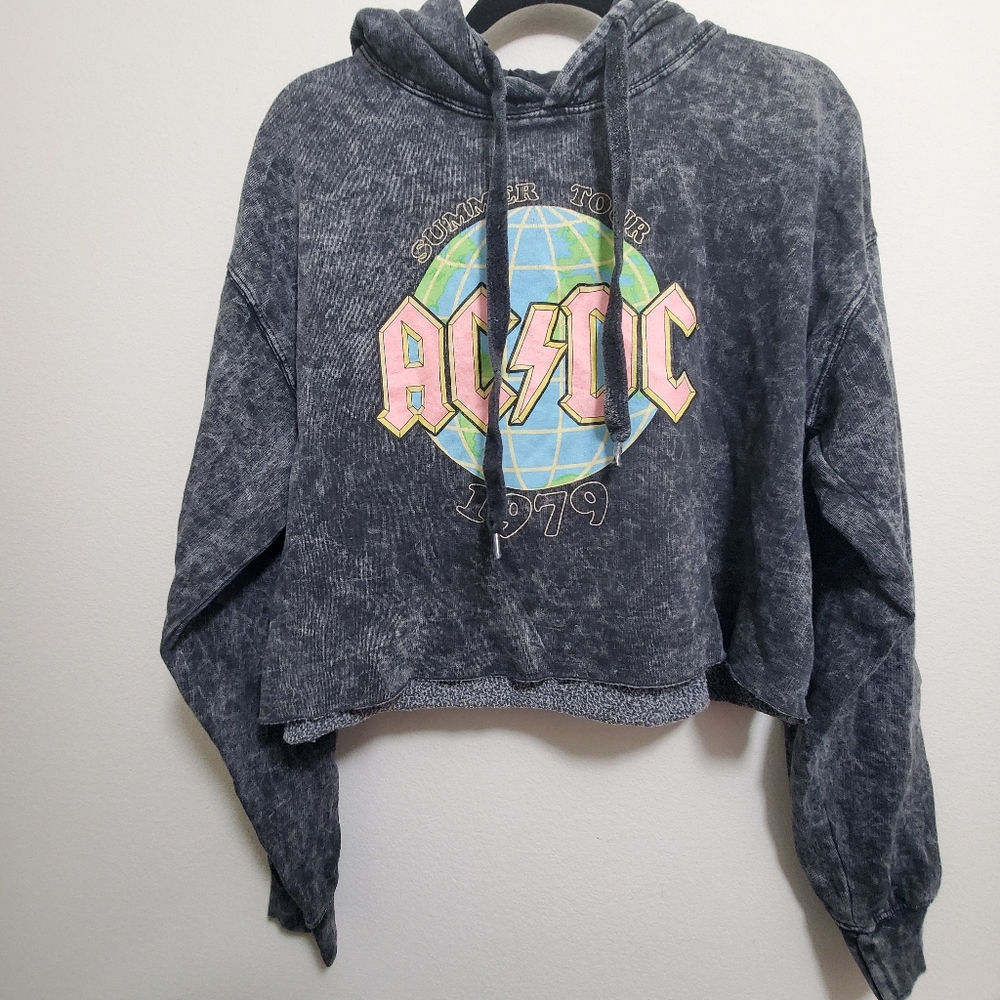 AC/DC Tie Dye Graphic Crop Hoodie Top